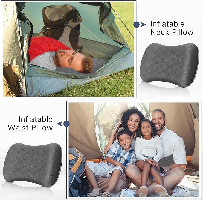 2 Pack Inflatable Travel Camping Pillow with Removable Cover Backpacking Blow up Neck Air Pillow Compressible for Lumbar Support Travel Hiking(Dark Grey)