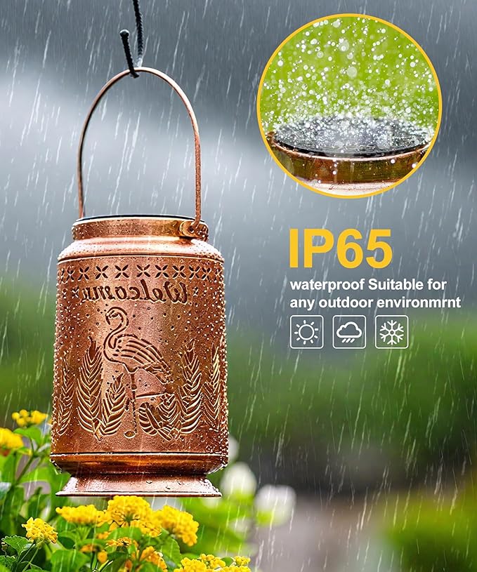 Nacome Flamingo Solar Lantern for Garden Decor: Waterproof Hanging Metal Decoration with LED Lights for Yard Lawn Porch Patio Landscape Pathway – Birthday Gifts for Mom Grandma Women