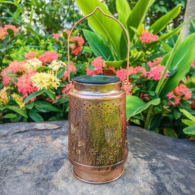 2Pcs Hummingbird Solar Lantern, Outdoor Yard Decorations Lamp Waterproof Metal Garden Patio Decor Hanging Lights for Birthday Mothers Day Women Mom Grandma Sister Friend Daughter Christma Gift Idea