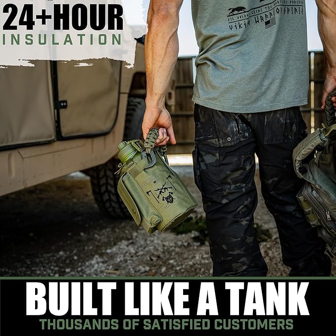 Iron Infidel Battle Bottle - Half Gallon Insulated Water Bottle with Paracord Handle, Large 64 oz Stainless Steel Water Jug with Rugged, Removable Sleeve for Keys, Wallet, & Phone (Live Free 2 Liter)