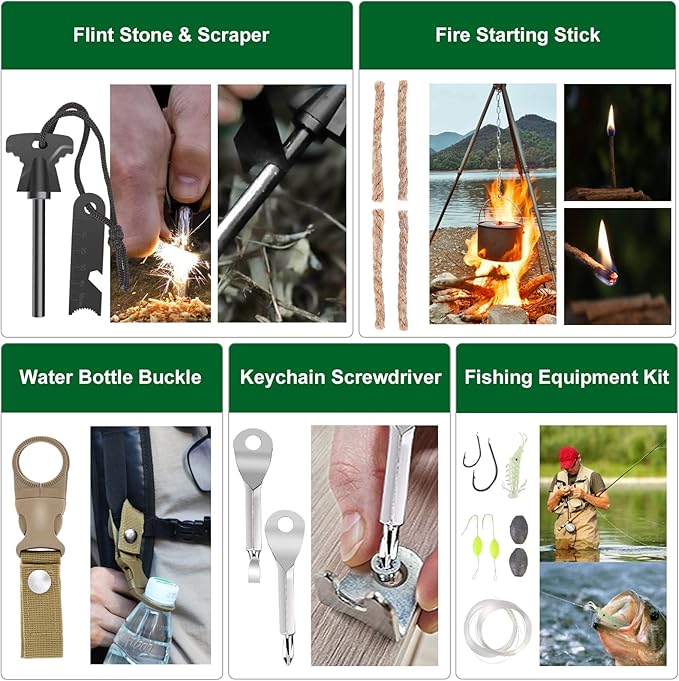Gifts for Men Dad Husband Teenage Boy, Survival Kit 28 in 1, Survival Gear Tool Emergency Tactical Equipment Supplies Kits for Families Outdoors Camping Hiking Adventures