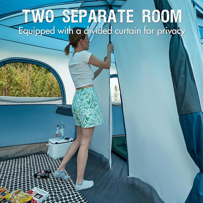 PORTAL 8 Person Tents for Camping, Easy Setup Cabin Tent with Large Porch, 2 Room, Waterproof Family Camping Tent for Outdoor Camping, Patio