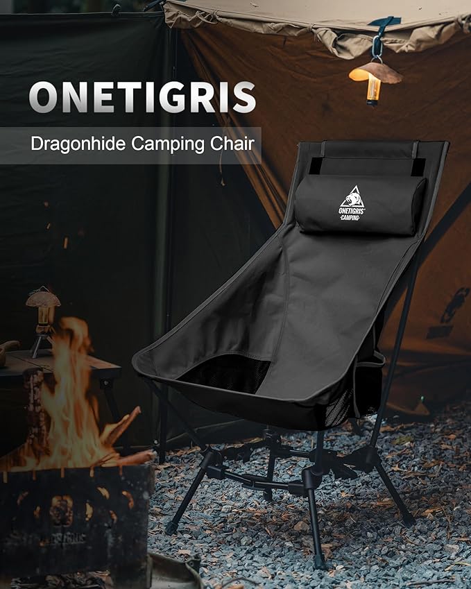 OneTigris Dragonhide Oversized Camping Chair with Pillow Design, Comfortable Widened Seat Folding, 275 lbs Capacity