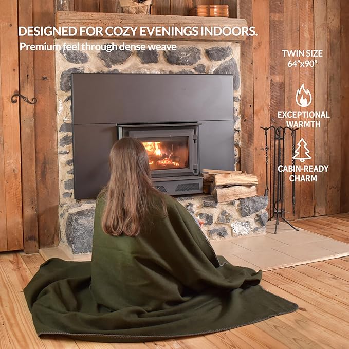 Military Style Wool Blanket – Cushioned, Breathable, Durable, Warm & Washable – Double-Stitched Border – Great for Camping, Outdoor, First Aid, Travel, Car – Fire-Resistant – 64"x90" 4.5 lb (Charcoal)