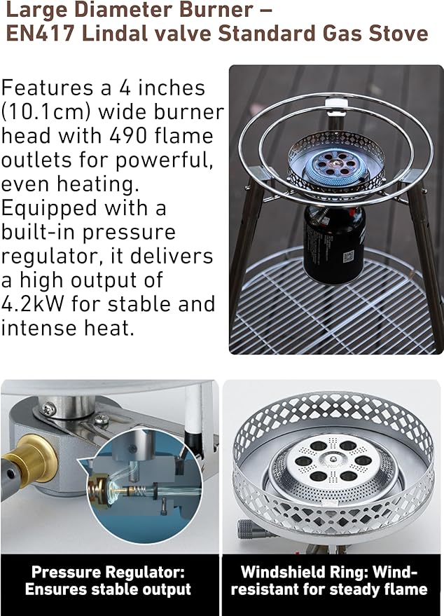 CAMPINGMOON 18 inches BBQ Griddle with EN417 Lindal valve Standard Canister Top Camping Gas Stove Burner Stand Rack Skottle Grill Cooking System Kit GR-901