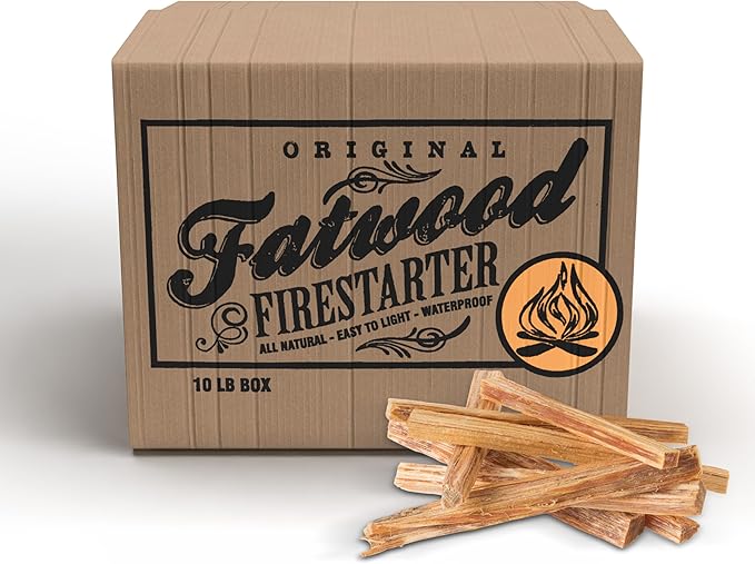 Fatwood Fire Starter Sticks 10lb Box - Indoor or Outdoor All Natural Pine Fire Starters for Campfires, Fireplace, Firepit, Wood Stove, or BBQ Grill - Kindling Wood Firewood Lighter by Pure Garden