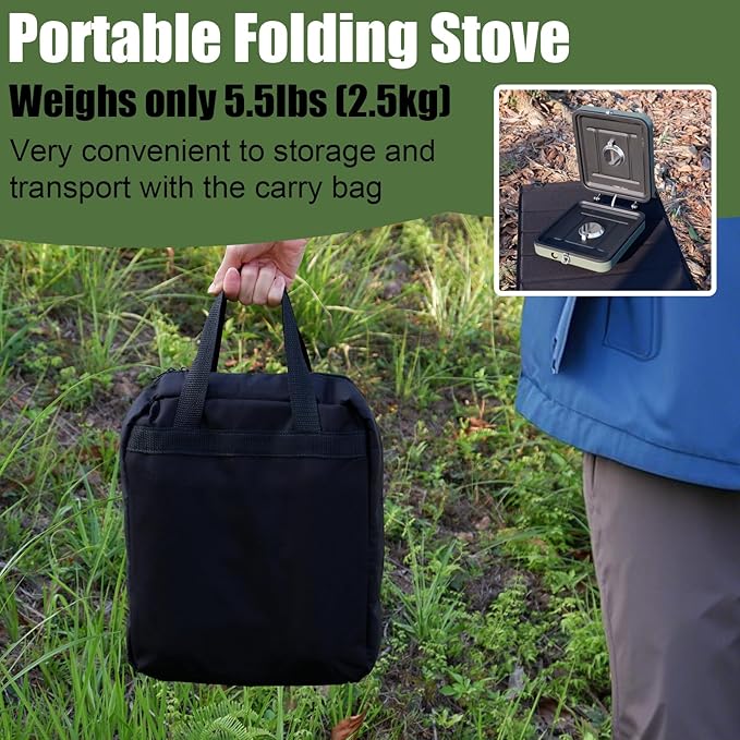 Camping Stove 2 Burner, Lightweight Foldable Propane Stove with 17200 BTUs High Output, Quick Ignition & Ajdust Camp Stove, Must Have for Camping, Hiking, Travel, Outdoor BBQ