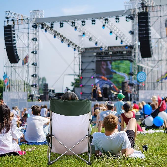 VILLEY Low Beach Chair, High Back Folding Adult Chair, Lightweight & Portable for Outdoor, Beach, Camping, Lawn, Music Festival, with Cup Holder & Carry Bag - Vintage Green Leaves