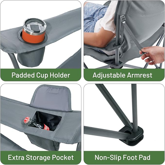 TIMBER RIDGE Oversized Folding Camping Chair for Adults, Support 550 LBS Heavy Duty with Cup Holder Side Pocket for Camping, Lawn, Picnic, Grey