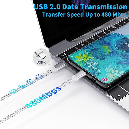6FT USB-C to USB-C Charging Cable, 2-Pack USB 2.0 Type C to Type C Cord Compatible with iPhone 15 Pro/Max Samsung Galaxy S23 Google Pixel iPad Pro/Air, USBC to USBC Cable 2m