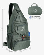 WATERFLY Packable Small Crossbody Sling Backpack Shoulder Chest Bag Daypack for Hiking Traveling Grey