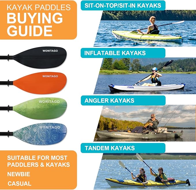 Kayak Paddles with Alloy Shaft and PP Blade, Floating Kayaking Oars, Adjustable 230-250 cm/90-98 Inches, 210-230 cm/82-90 Inches