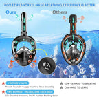 Full Face Snorkel Mask for Adults Teen, Snorkeling Gear with Detachable Camera Mount,Panoramic 180° View, Anti-Fog Anti-Leak Snorkling Set for Man and Women