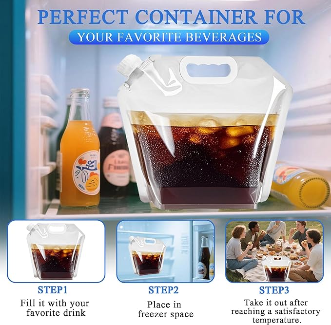 4 Pack Collapsible Water Jugs, 1.3/2.6 Gallon - Freezable, BPA Free Clear Plastic Water Bag with Handle for Outdoor, Camping, Emergency, Hiking - Leakproof Collapsible Water Container Bags(4 x 10L)