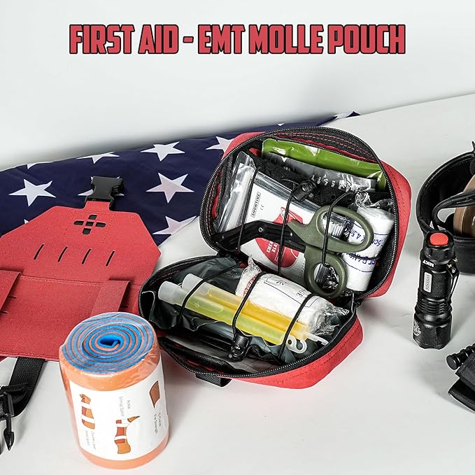 Ifak Pouch-Rapid Deployment Tactical MOLLE Trauma Kit Pouches, Quick Release Tear-Off Medical First Aid Kit Organiser with Red Immediate Identify for Emergency Surviva Activities.