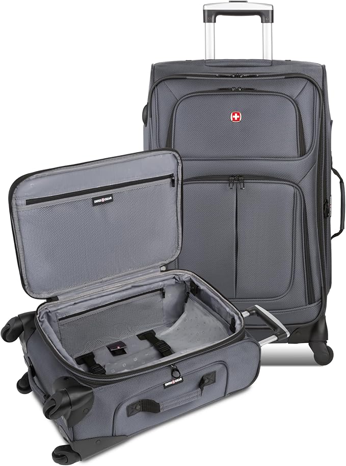 SwissGear Sion Softside Expandable Luggage with Spinner Wheels, Dark Grey, 2-Piece Set (21/25)