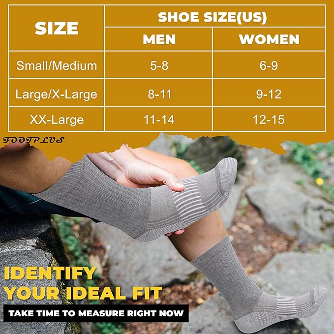 FOOTPLUS Hiking Copper Compression Socks,Unisex Cushioned Sole Arch Support Athletic Crew Running Socks