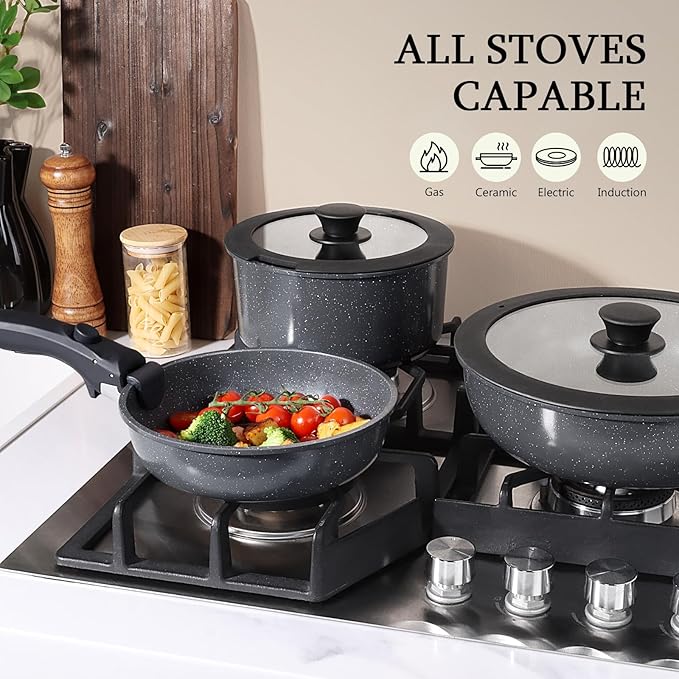 GiPP Ceramic Pots and Pans Set Non Stick, 11 Piece Nonstick Detachable Handle Cookware Sets, Non Toxic Induction Kitchen Pot and Pan with Removable Handle, Healthy RV Cookware, Dishwasher ＆Oven Safe