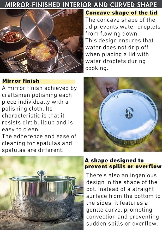 CAMPINGMOON 2 Quart Camping Saucepan 3-ply Stainless Steel Cooking Pot w/Lid Foldable Handle Compact Storage Portable IH Compatible CC-18