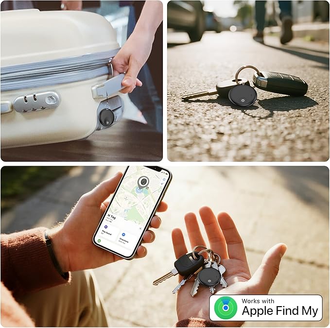 2025 Upgraded MFi Certified Air Tracker Tag for Apple Find My (iOS Only), Bluetooth5.3 Findmy Tracker for Luggage/Keys Finder/Bags,Wallet/Suitcase,Replaceable Battery,120dB Sound(Black)