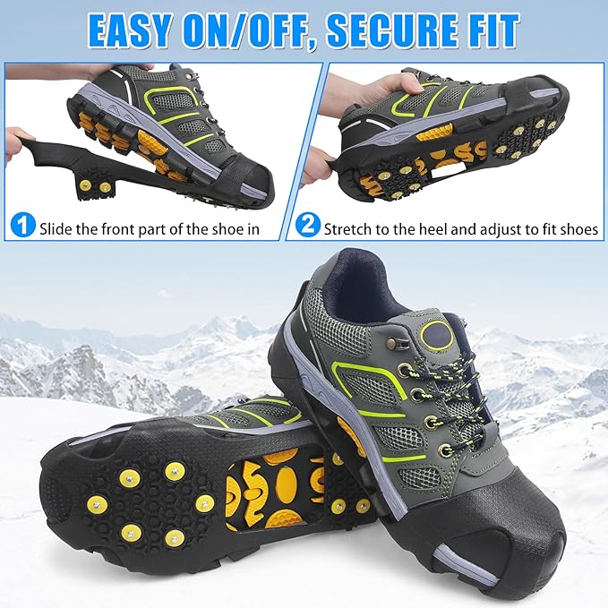 Ice Cleats for Shoes and Boots Men Women Winter Walking Ice Snow Cleats Anti Slip Crampons 10 Steel Studs Overshoe Slip-on Stretch Rubber Footwear