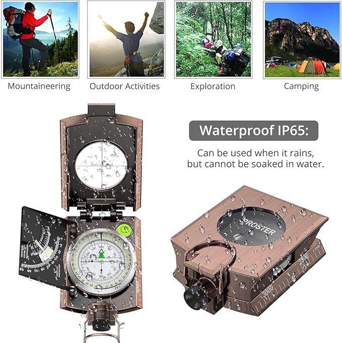 Proster IP65 Compass Hiking Survival - Lensatic Sighting Compass for Camping Navigation, Compass with Clinometer & Carry Bag for Camping Hunting Hiking Geology Activities