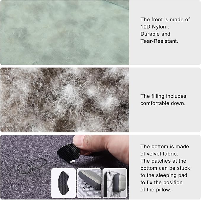 Inflatable Camping Pillow Ultralight Down Fill Inflatable Pillow for Neck Lumbar Support Compressible Compact Travel Pillow for Camping, Hiking, Backpacking, Office L