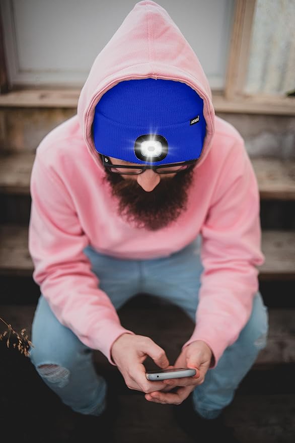 ATNKE LED Lighted Beanie Hat,USB Rechargeable 4 LED Running Headlamp Bright Cap with The Light Gifts for Men and Women