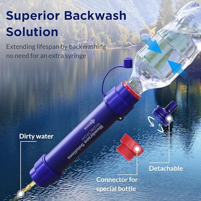 Membrane Solutions Gravity Water Filter 1 Gallon, NSF/ANSI 42&372&401 Certified, 0.1μm Versatile Water Purifier Camping with Adjustable Tree Strap Storage Bag, Survival Gear for Emergency Preparedness