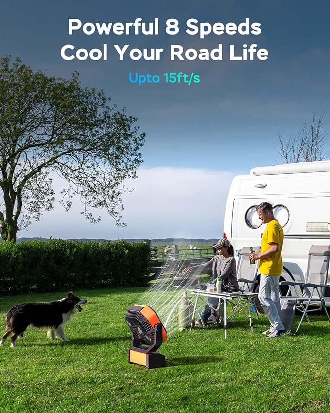 Camping Fan with Light, 20000mAh Rechargeable Battery Operated Fan, 112H Max Cooling Time, 8 Speeds, Digital Display, Remote Control, 270°Pivot with Hook for Tent Car RV Power Outage Hurricane