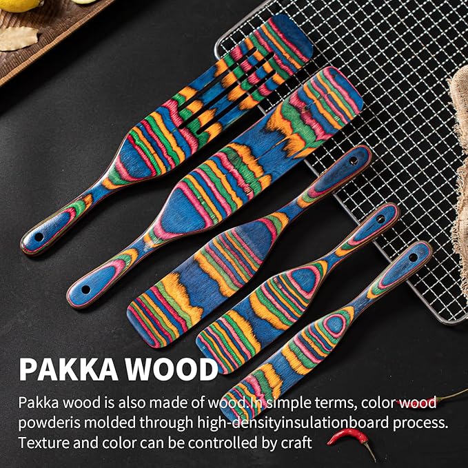 Pakkawood Spurtle Set, Gudamaye 5 Pcs Pakkawood Kitchen Utensils, Wooden Spoons for Cooking, Wooden Utensils for Cooking, Spurtles Kitchen Tools As Seen On Tv, Camping Cookware, Halloween Decorations