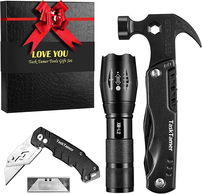 Gifts for Husband Him, Multitools Gift Set "LOVE YOU" Includes Multi-tool Hammer, Utility Knife, LED Flashlight, EDC Toolbox for Car, Super Gifts Set for Valentines's Day, Anniversary Day, Birthday