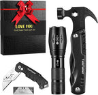 Gifts for Husband Him, Multitools Gift Set "LOVE YOU" Includes Multi-tool Hammer, Utility Knife, LED Flashlight, EDC Toolbox for Car, Super Gifts Set for Valentines's Day, Anniversary Day, Birthday