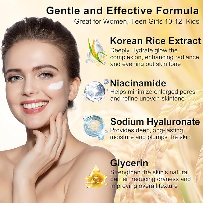 Skin Care Set,5Pcs Women Teen Glass Skincare w/Korean Rice Extract,Hydrate Glow Repair Anti-Aging Facial Routine Mini Kit Self Care Gifts for Women Mom Wife Teens Teenage Girl Airplane-Friendly Sizes