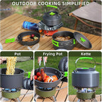 aiGear 3pcs Camping Cookware Mess Kit, Non-Stick Camping Pan Pot Kettle, Lightweight Aluminum, Collapsible Portable Camping Cooking Set for Outdoor Cooking Hiking Picnic