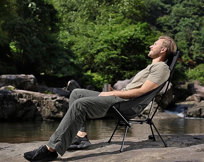 MARCHWAY Lightweight Folding High Back Camping Chair with Head Support, Stable Portable Compact for Outdoor Camp, Travel, Beach, Picnic, Festival, Hiking, Backpacking (Highback Black)