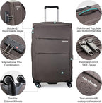 Hanke 20/24/28 Inch 3 Piece Luggage Set with Spinner Wheels Expandable Luggage Large Suitcases with Wheels Softside Checked Luggage Rolling Suitcase with Lock Lightweight Travel Luggage.(Coffee)