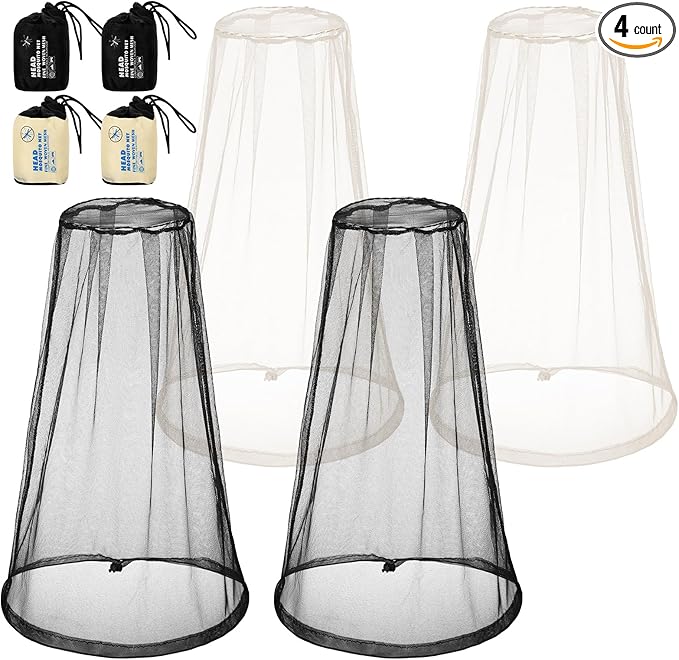 HESTYA 4 Pack Mosquito Bug Net Mesh for Head Mosquito Head Net Face Neck Fly Netting Hood from Insect Bugs Gnats for Outdoor