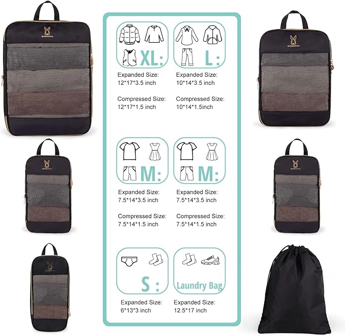 Expandable Compression Packing Cubes for Suitcases,6 Set Lightweight Compressible Travel Packing Organizer for Carry on Suitcase,Organizer Bags Set as Travel Essentials for Women