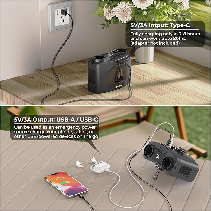 Portable Waist Fan, 20000mAh Battery Operated, Clip On Belt & Rechargeable, 10 Speeds 16000RPM Strong Airflow, Max 40H Working Time, Personal Shirt Fan for Outdoor Jobsite Camping Travel