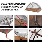 Fire-Maple Tropics Freestanding 2P Backpacking Tent - Lightweight, Waterproof, 3-Season Tent with Spacious Interior and Easy Setup - Perfect for 2 Adults, Camping, Hiking, and Outdoor Adventures.