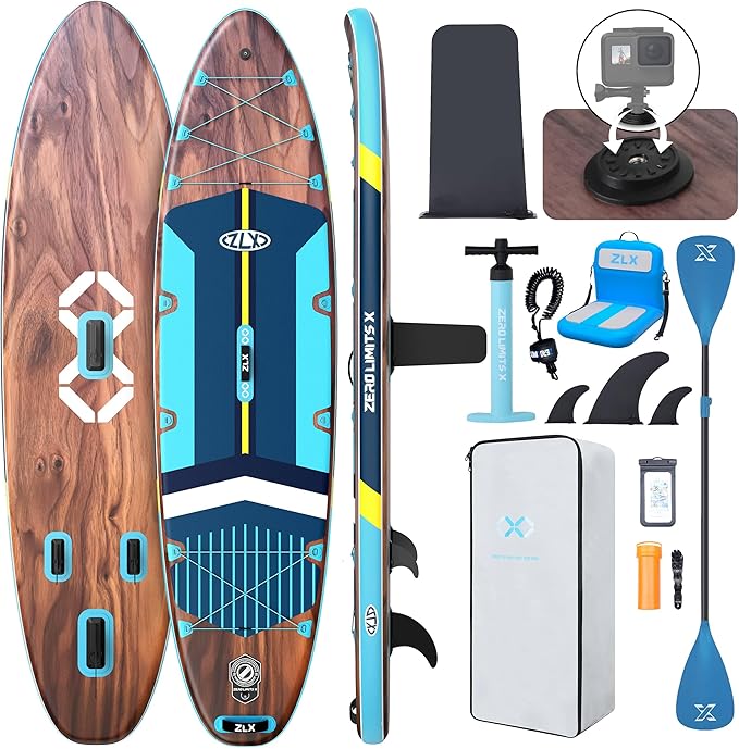 ZLX 11'6" Extra Wide Inflatable Stand Up Paddle Board SUP, Stable Non-Slip Deck Pad, Unique Fin System and Premium iSUP Accessories - Portable Backpack & Upgraded Pump for Adults, All Skill Levels