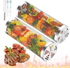ZORMY 2pcs Rolling Grill Baskets,Grill Veggie Basket,BBQ Baskets for Grilling,Round Stainless Steel Grill Baskets for Outdoor Grill,Camping Basket for Vegetables, Birthday Gifts for Men