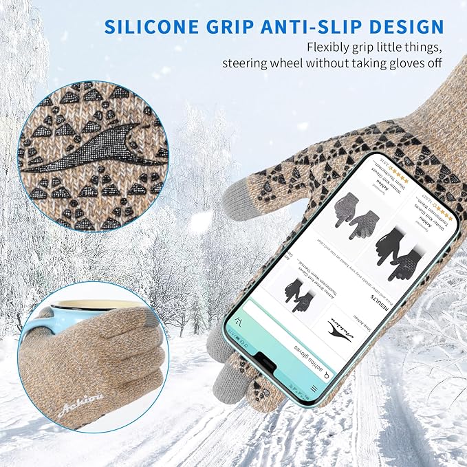 Achiou Winter Gloves, Glove for Men Women, Upgraded Touch Screen Texting Warm Running with Thermal Soft Knit Lining