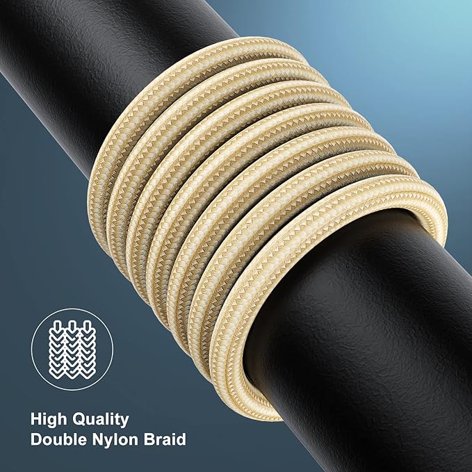 Essri 2Pack for iPhone Charger Cord 1FT, Lighting Cable 1 Feet to USB Charging Cable, Nylon Braided Charging Cord 1 Foot Compatible with iPhone 14 13 12 11 X XS XR Pad - Gold