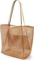 KALIDI Beach Nylon Mesh Tote Bag, Casual Tote Bag Hobo Women Foldable MAX 23L Shoulder Bag For Beach Picnic Vacation