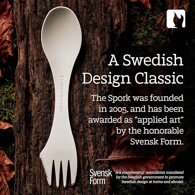 Light My Fire Spork Original 2-Pack 3-in-1 Camping Spoon Fork Knife Combo Reusable Travel & Camping Utensils Lunch Spork Outdoor Backpacking Hiking Picnic Utensil BPA Free, SageGreen/Cream