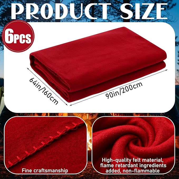 Tudomro 6 Pcs 64 x 90 Fire Retardant Blankets First Aid Red Warm Fire Retardant Blanket for Outdoors Camping Stadium Picnics Travel