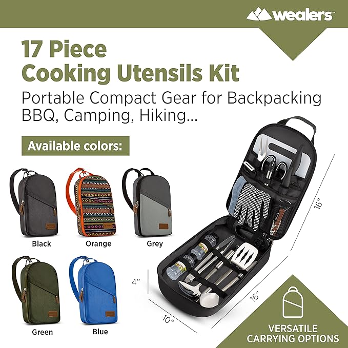 Camp Kitchen Cooking Utensil Set Travel Organizer Grill Accessories Portable Compact Gear for Backpacking BBQ Camping Hiking Travel Cookware Kit Water Resistant Case