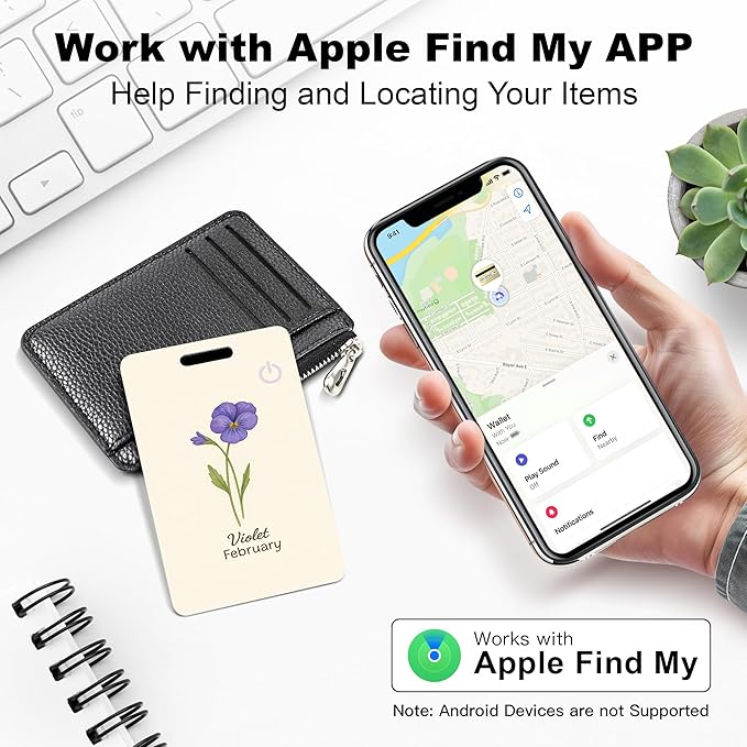 Wallet Tracker Card (iOS Only), Rechargeable Bluetooth Smart Tracking for Apple Find My Compatible Anti Tracker for Men Women Slim Item Locator for Purse Passport Key Luggage Tag (1Pcs/FEB FLR)